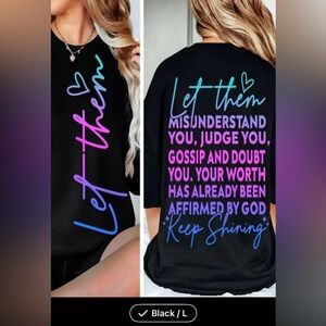 Let Them Gradient Script Graphic Tee - Black with Pink, Purple & Blue